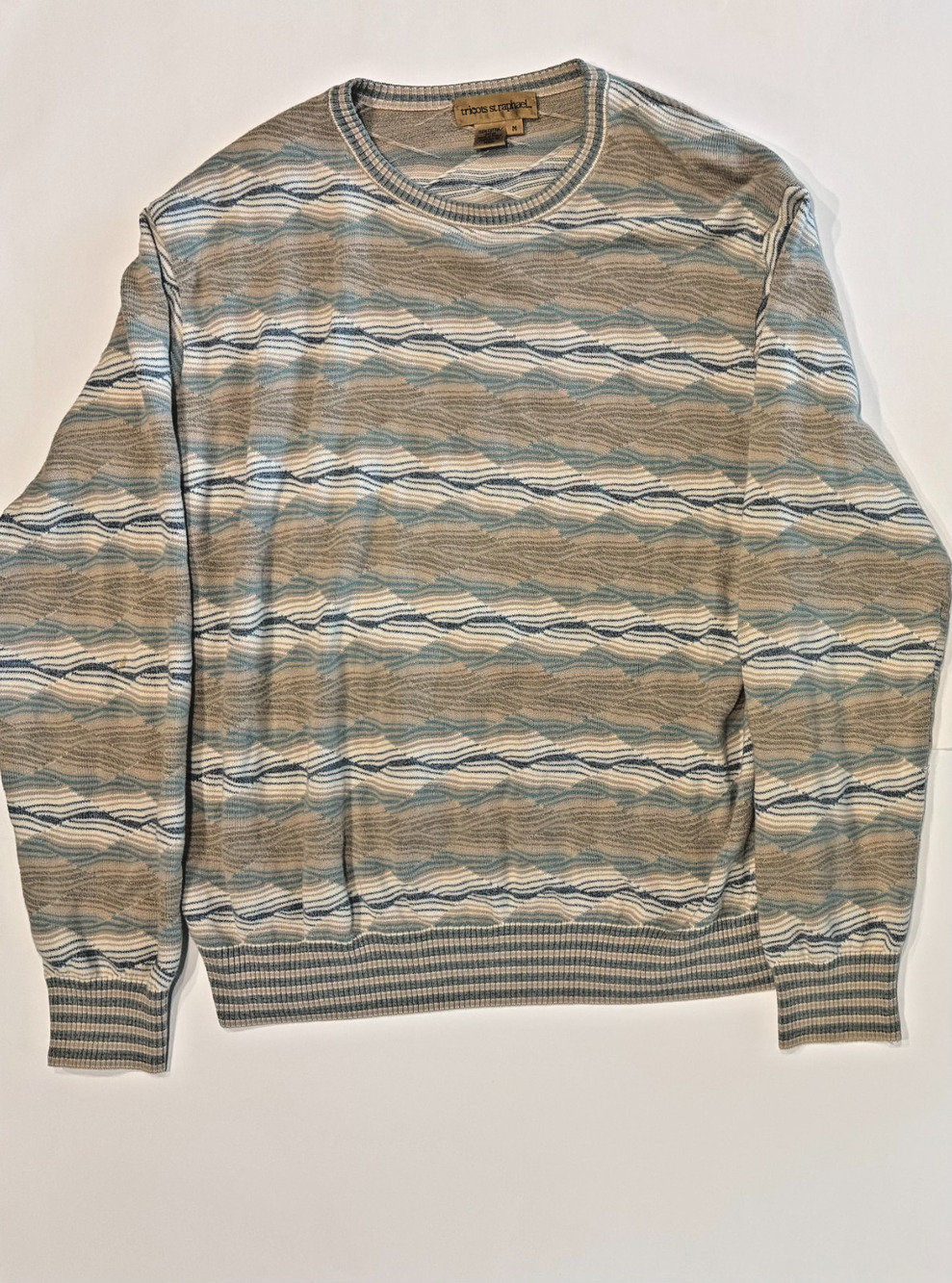 Vintage Tricots St Raphael Mens Striped Knit Sweater Medium Pullover Crew 90s
